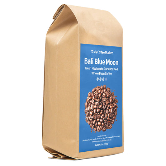Bali Blue Moon Medium to Dark Roast Whole Bean Coffee 12 oz - Side