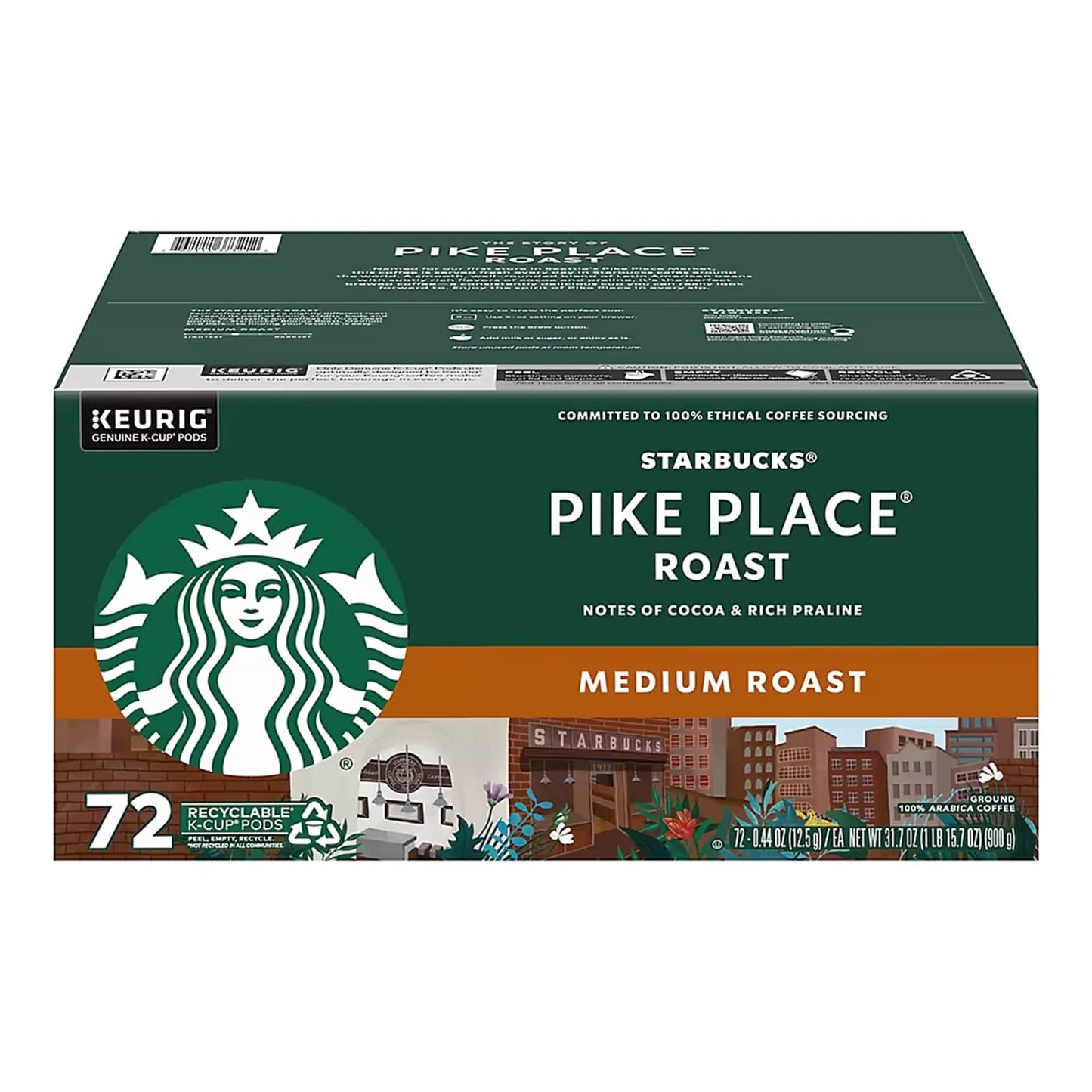 Starbucks Pike Place Roast Medium Roast Coffee K-Cup Pods, 72 ct