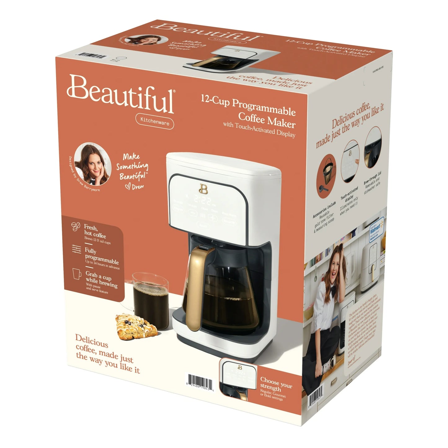 Beautiful 12-Cup Programmable Coffee Maker by Drew Barrymore, White Icing