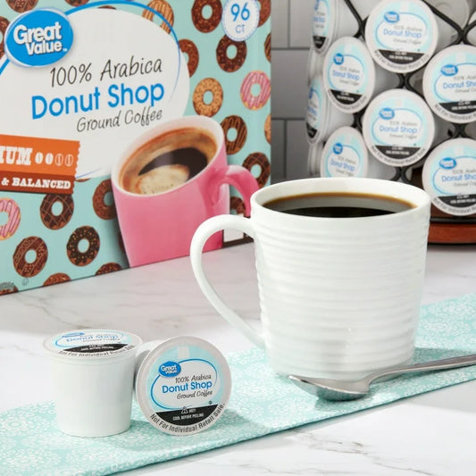 Great Value Donut Shop 100% Arabica Medium Roast Ground Coffee Pods, 48 Ct