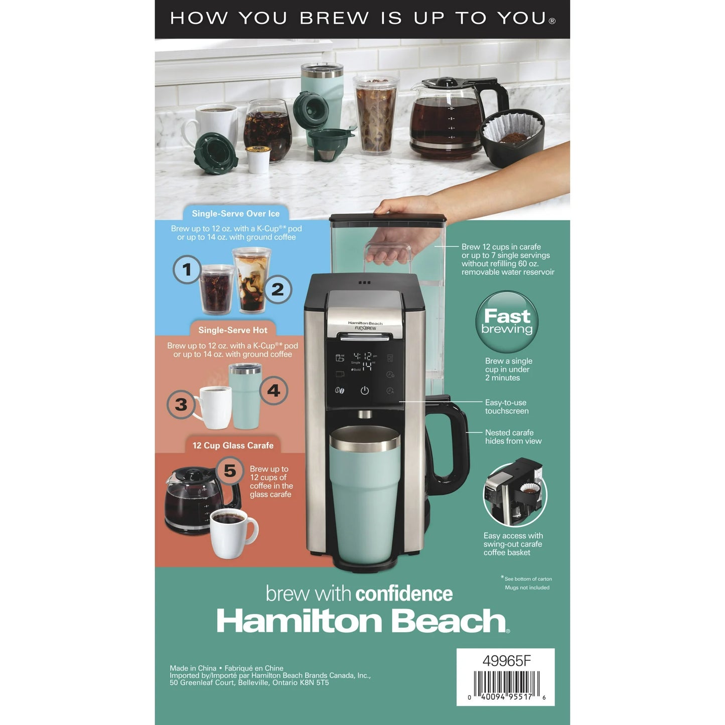 Hamilton Beach FlexBrew 5-in-1 Coffee Maker, Single Serve, 12-Cup Coffee Pot, Hot Iced, K Cup Pod Compatible or Grounds, Black