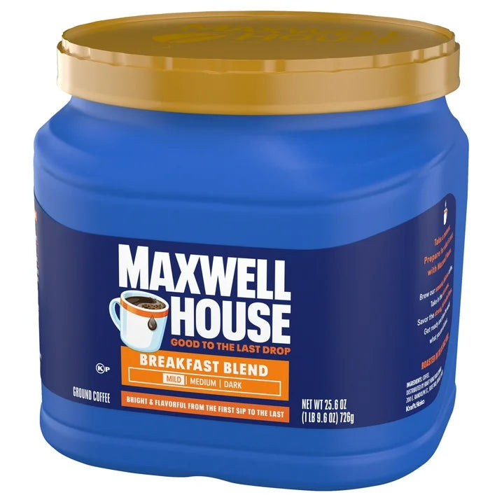 Maxwell House Breakfast Blend Mild Roast Ground Coffee
25.6 oz Canister