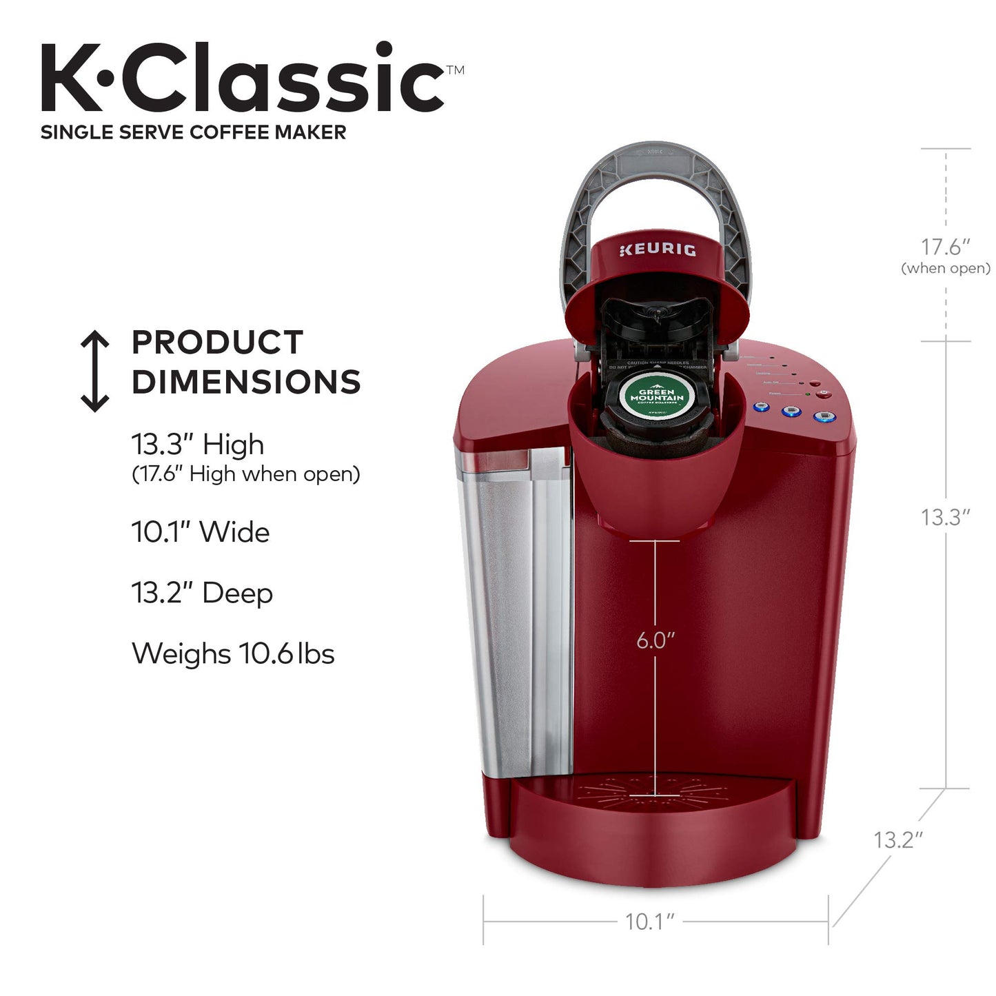 Keurig K-Classic Single Serve K-Cup Pod Coffee Maker, with 3 Brew Sizes