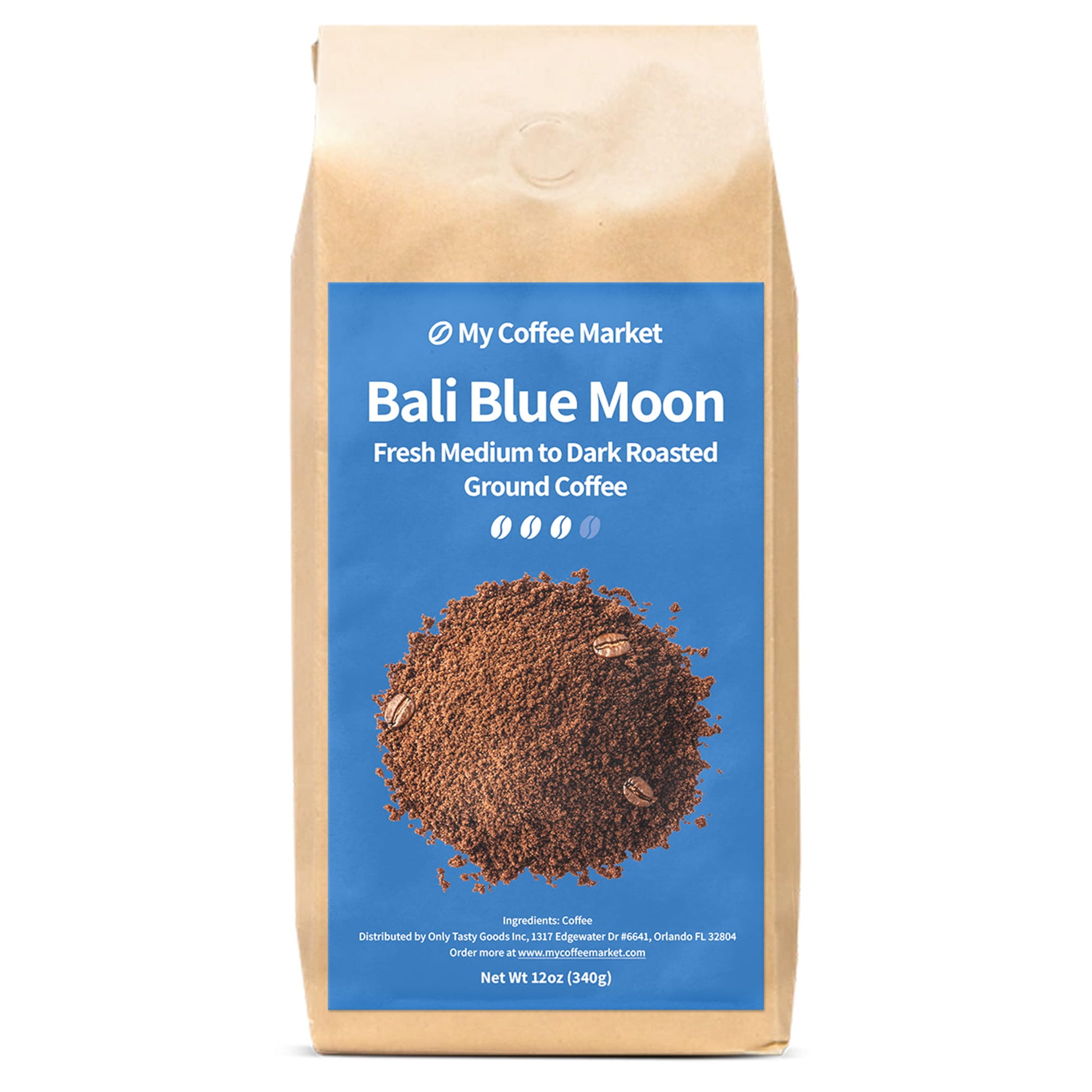 Bali Blue Moon Medium to Dark Roast Ground Coffee 12 oz