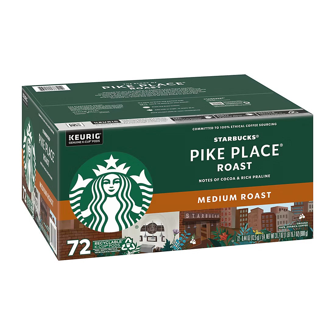 Starbucks Pike Place Roast Medium Roast Coffee K-Cup Pods, 72 ct