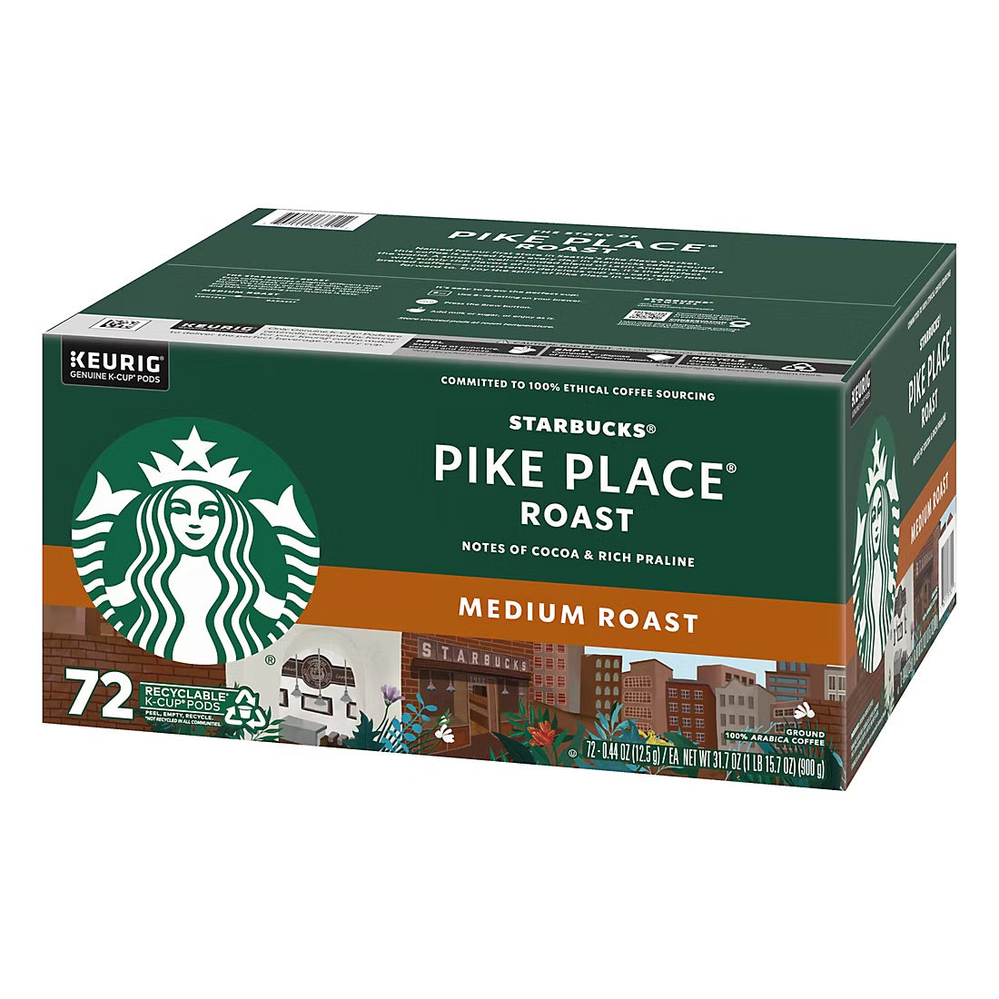 Starbucks Pike Place Roast Medium Roast Coffee K-Cup Pods, 72 ct