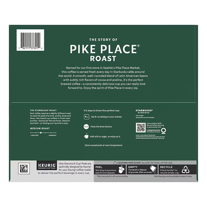 Starbucks Pike Place Roast Medium Roast Coffee K-Cup Pods, 72 ct