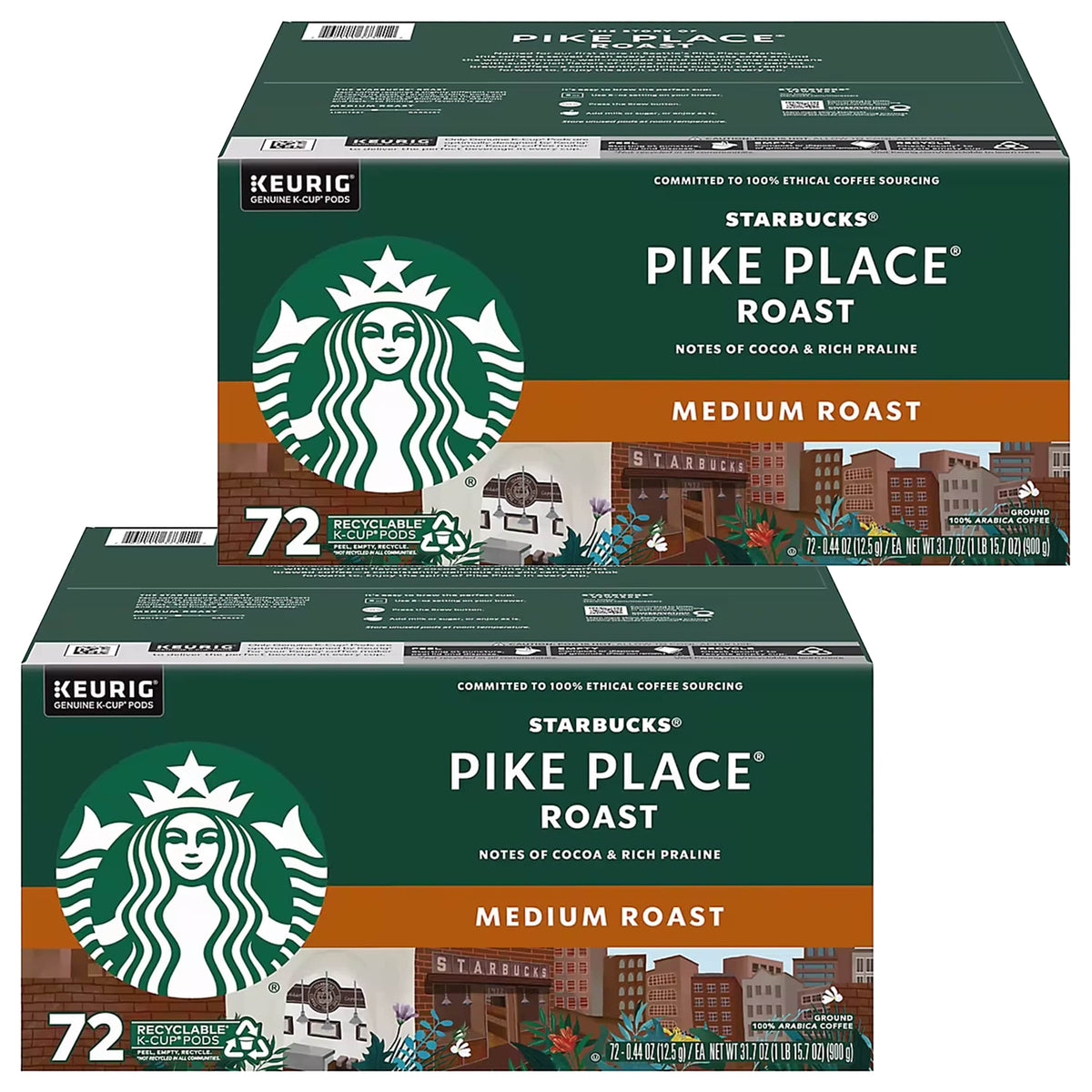 Starbucks Pike Place Roast Medium Roast Coffee K-Cup Pods, 72 ct - 2 Pack