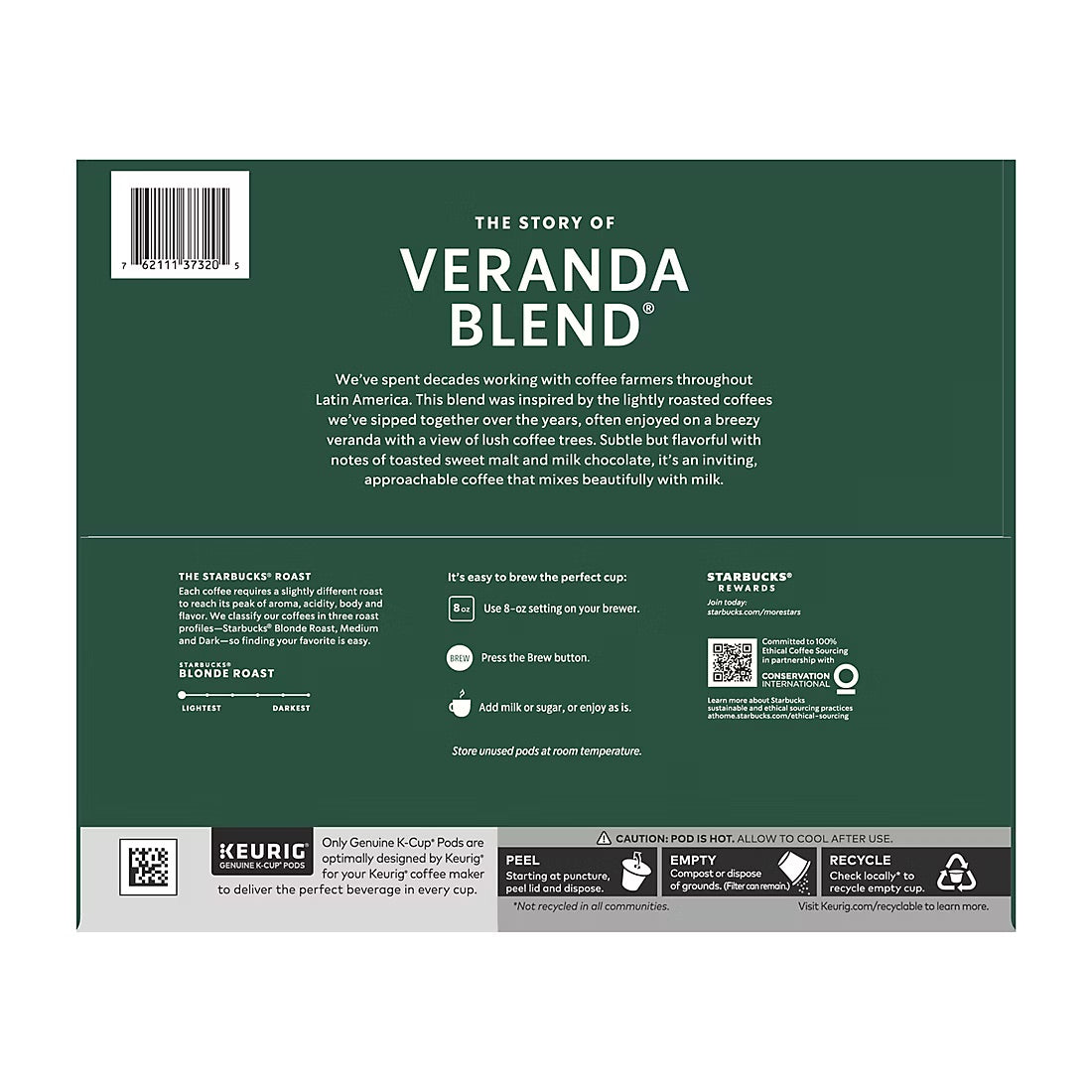 Starbucks Veranda Blend Blonde Roast Coffee K-Cup Pods, 72 ct.
