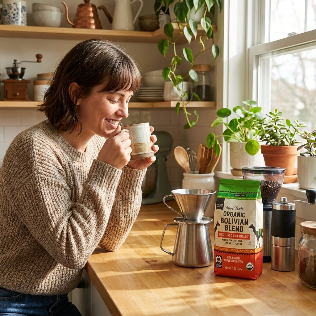Trader Joe's Fair Trade Organic Bolivian Blend, Medium Dark Roast Whole Bean Coffee, 12 oz.