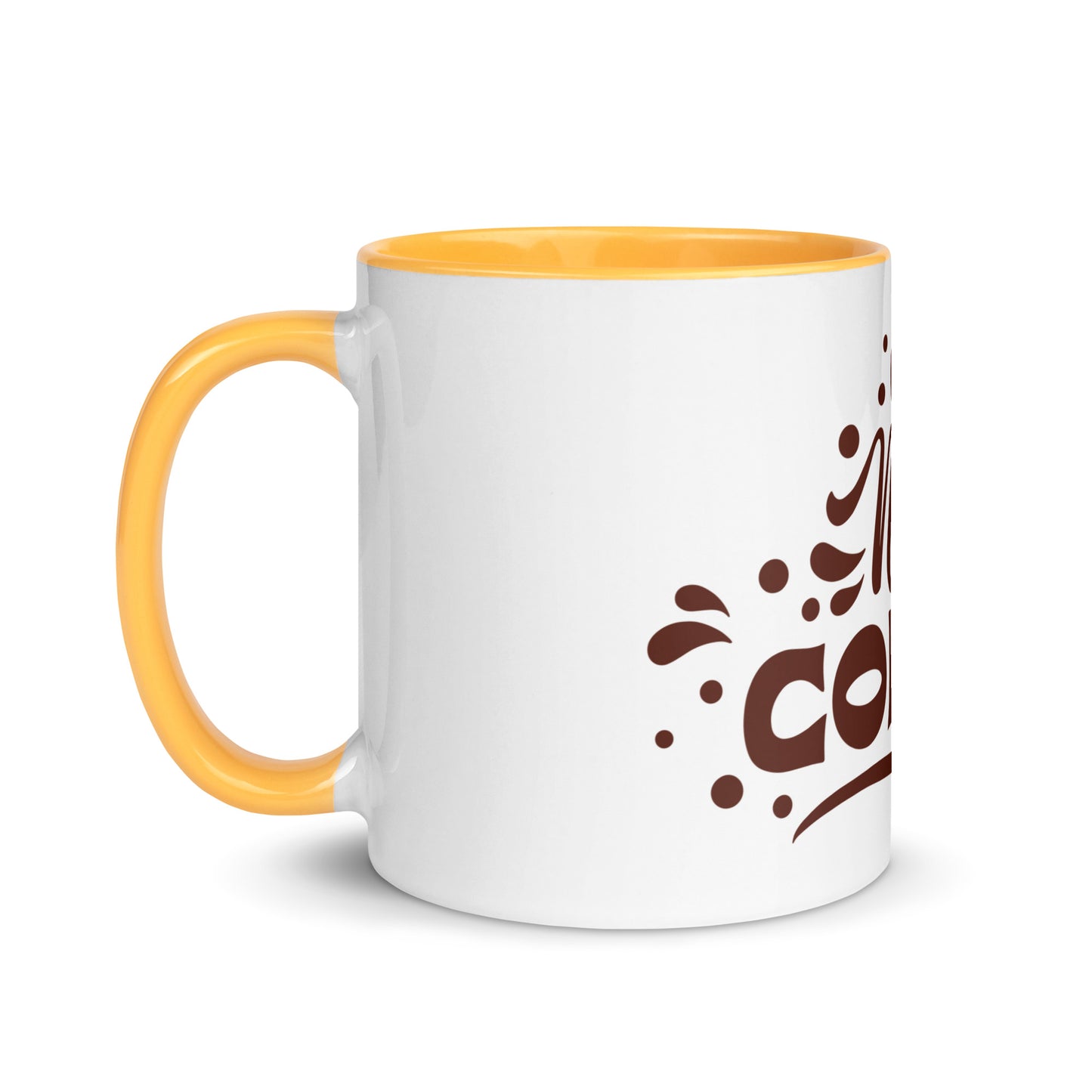 White Glossy Ceramic Coffee Mug with Color Inside - I Need Coffee