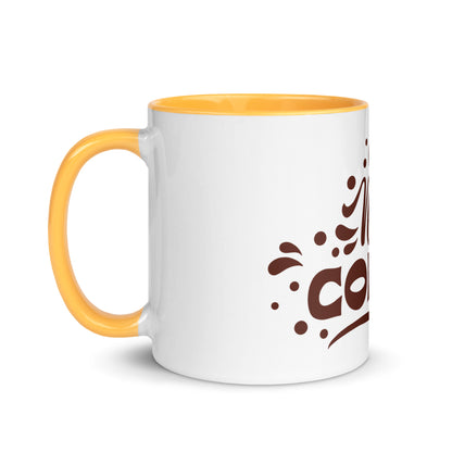 White Glossy Ceramic Coffee Mug with Color Inside - I Need Coffee