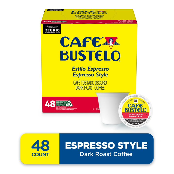 Cafe Bustelo Espresso Style, Dark Roast Coffee, Keurig K Cup Pods, 48 Count Box