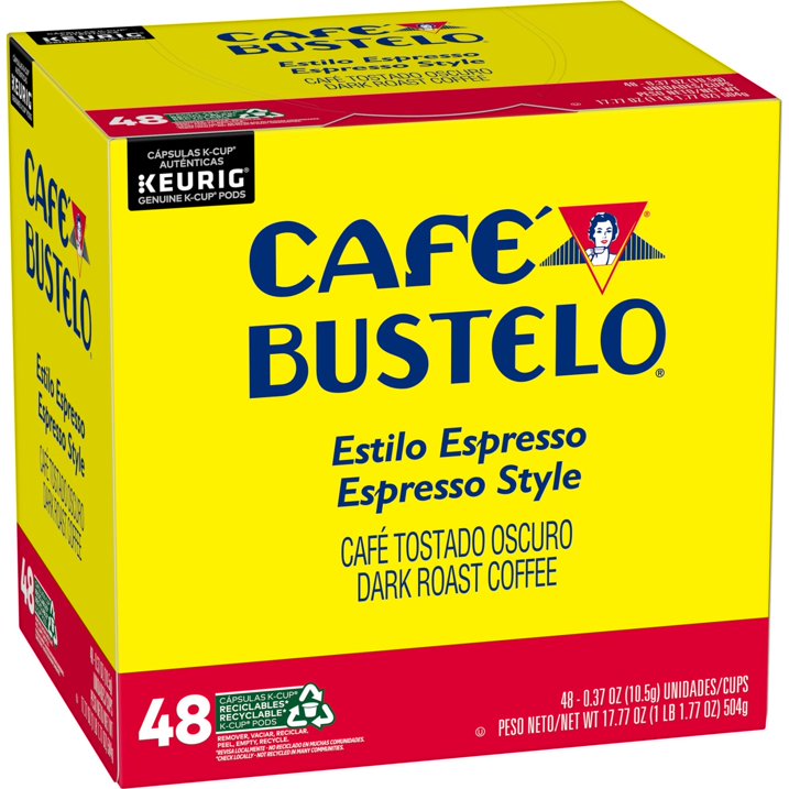 Cafe Bustelo Espresso Style, Dark Roast Coffee, Keurig K Cup Pods, 48 Count Box