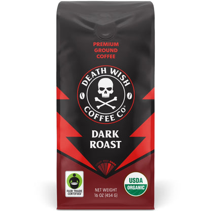 Death Wish Coffee Organic and Fair Trade, Dark Roast Ground Coffee, 16 oz