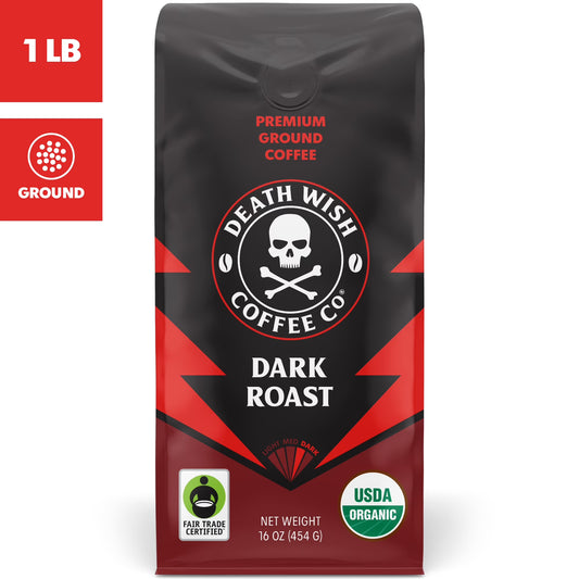 Death Wish Coffee Organic and Fair Trade, Dark Roast Ground Coffee, 16 oz
