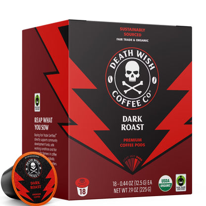 Death Wish Organic Fair Trade Dark Roast Pods 18 Count