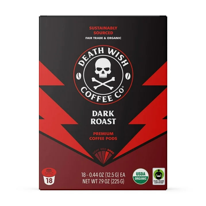 Death Wish Organic Fair Trade Dark Roast Pods 18 Count