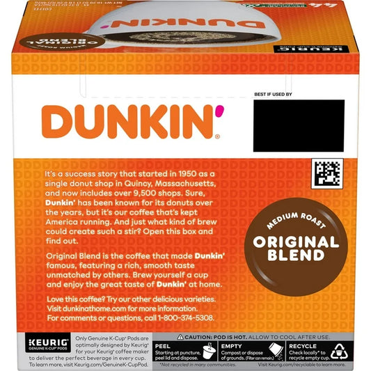 Dunkin’ Original Blend Medium Roast Coffee Keurig K Cup Pods, 44 Ct Box