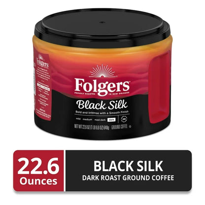 Folgers Black Silk Ground Coffee Dark Roast,
22.6 oz Canister