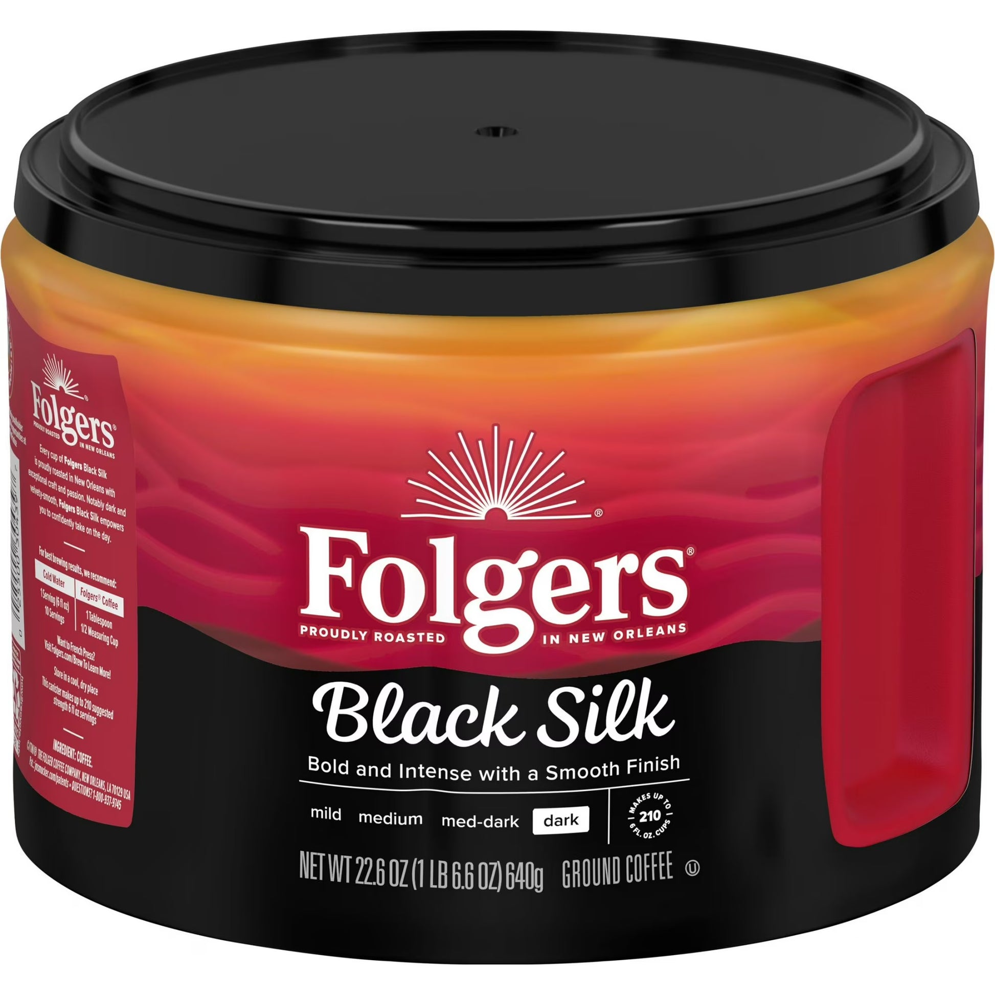Folgers Black Silk Ground Coffee Dark Roast,
22.6 oz Canister