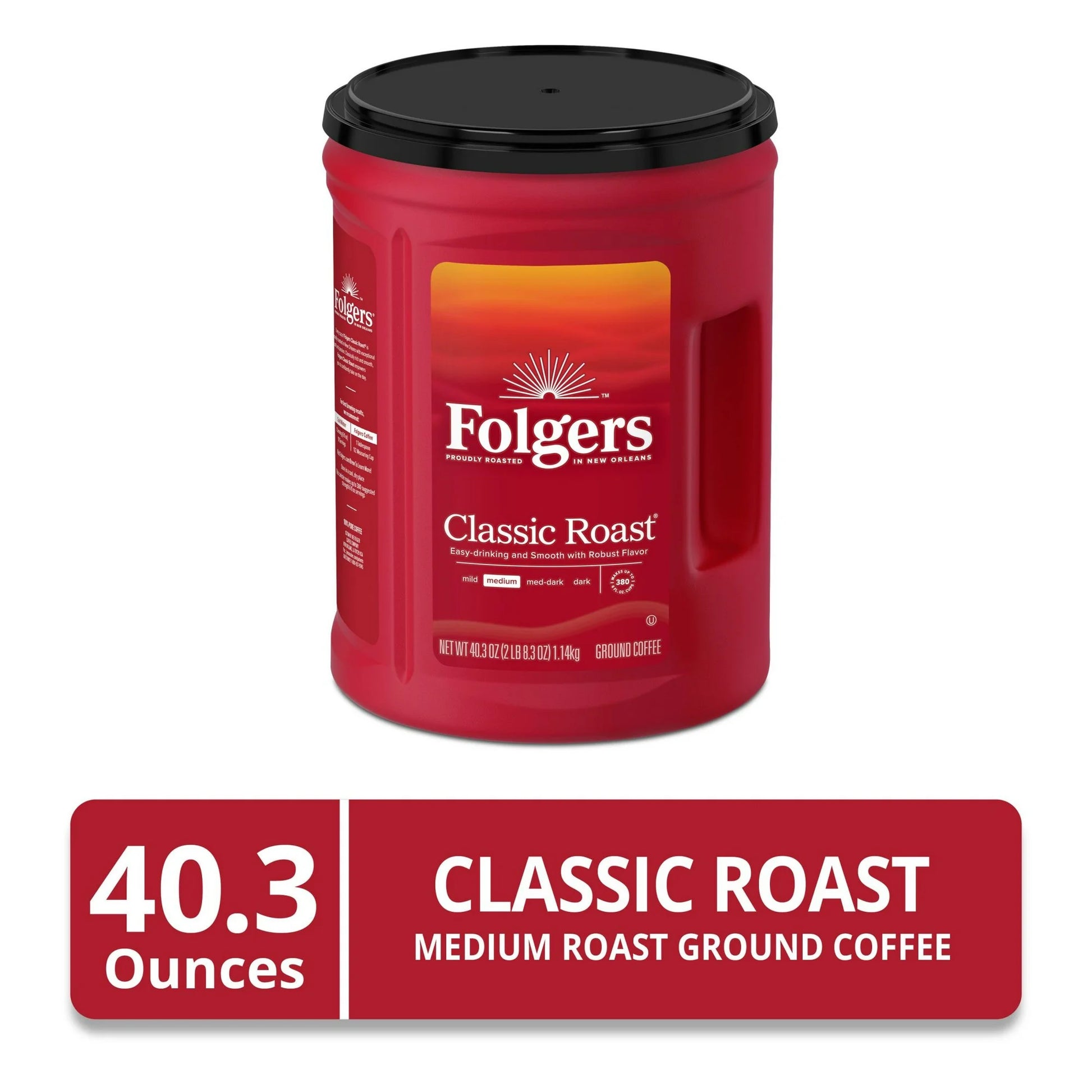 Folgers Classic Roast Ground Coffee, Medium Roast, 40.3 oz