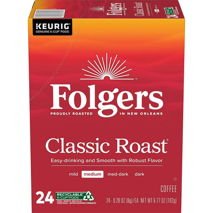 Folgers Classic Roast, Medium Roast Coffee, Keurig K Cup Pods, 24 ct