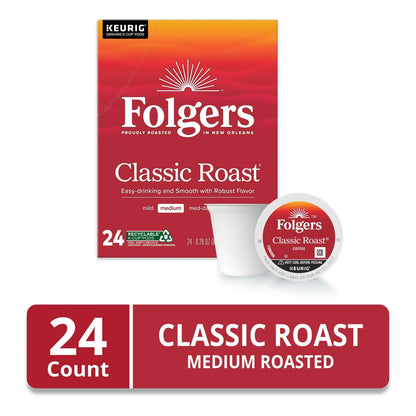 Folgers Classic Roast, Medium Roast Coffee, Keurig K Cup Pods, 24 ct