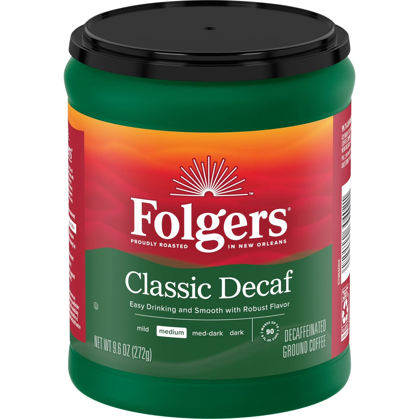 Folgers Decaf Coffee, Ground Coffee, Classic Medium Roast, Canister, 9.6 oz