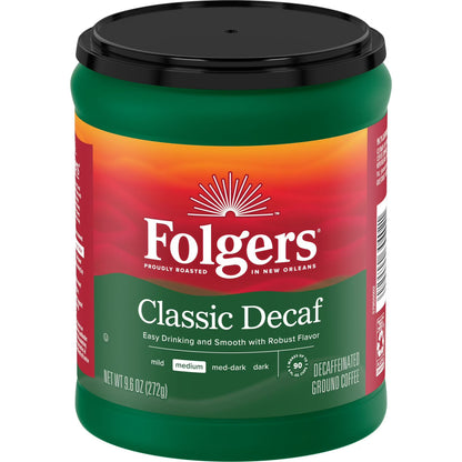 Folgers Decaf Coffee, Ground Coffee, Classic Medium Roast, Canister, 9.6 oz
