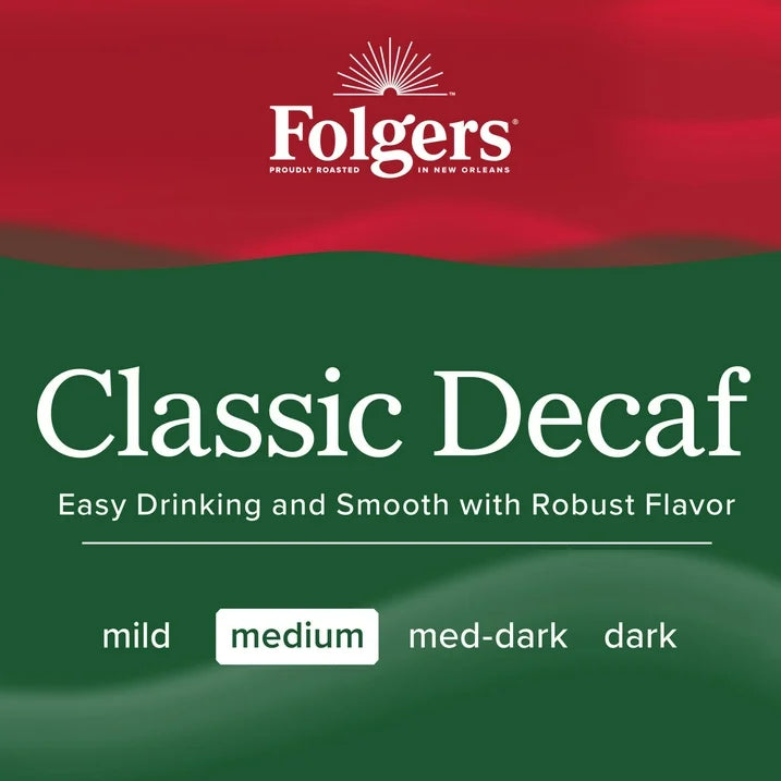 Folgers Decaf Coffee, Ground Coffee, Classic Medium Roast, Canister, 9.6 oz