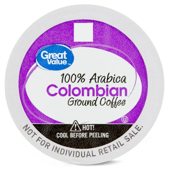 Great Value 100% Arabica Colombian Medium Dark Roast Ground Coffee Pods, 12 Ct