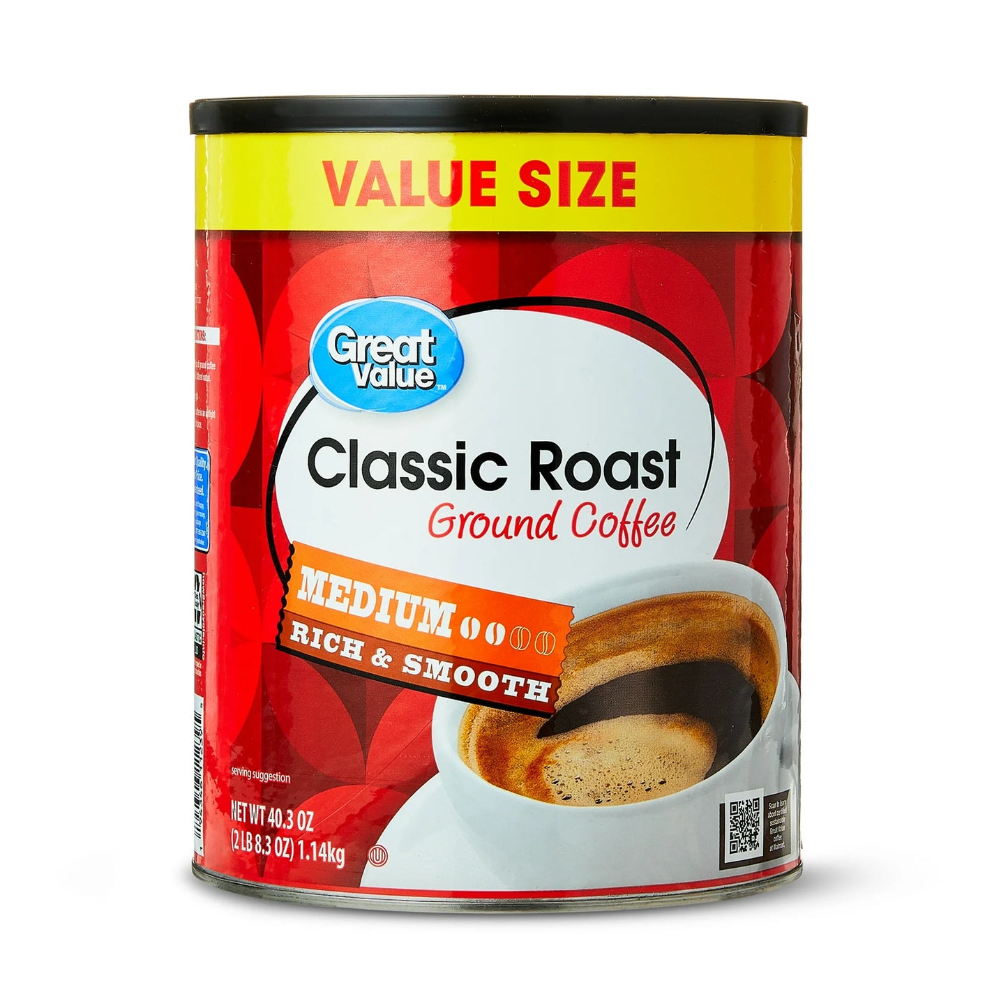 Great Value Classic Medium Roast Ground Naturally Caffeinated Coffee, 40.3 oz - 6 Pack