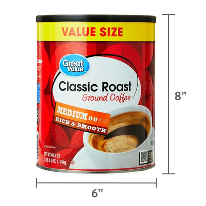 Great Value Classic Medium Roast Ground Naturally Caffeinated Coffee, 40.3 oz - 6 Pack