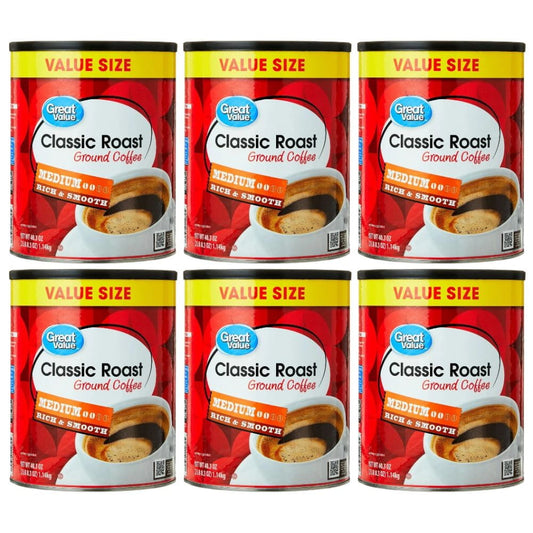 Great Value Classic Medium Roast Ground Naturally Caffeinated Coffee, 40.3 oz - 6 Pack