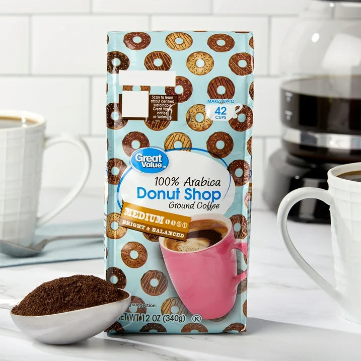 Great Value Donut Shop 100% Arabica Medium Roast Ground Coffee, 12 oz