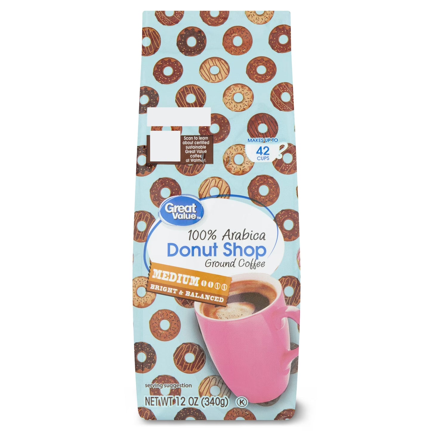 Great Value Donut Shop 100% Arabica Medium Roast Ground Coffee, 12 oz