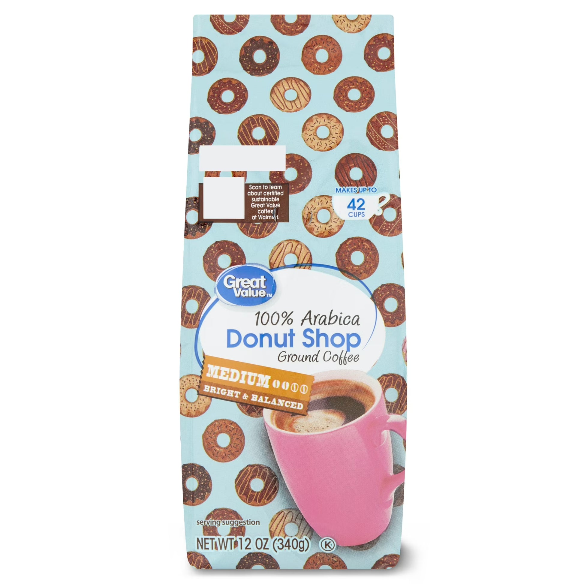 Great Value Donut Shop 100% Arabica Medium Roast Ground Coffee, 12 oz
