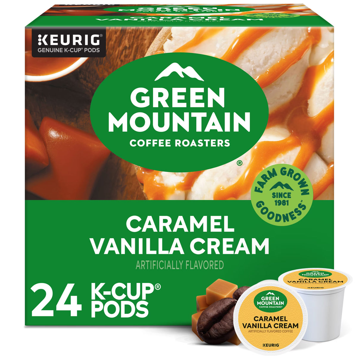 Green Mountain Coffee Roasters Caramel Vanilla Cream Light Roast K-Cup Coffee Pods, 24 ct