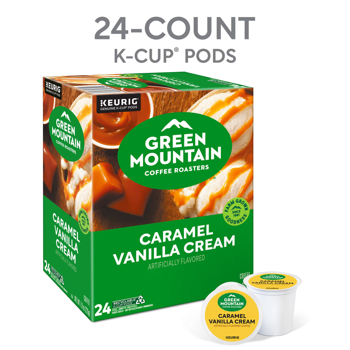 Green Mountain Coffee Roasters Caramel Vanilla Cream Light Roast K-Cup Coffee Pods, 24 ct