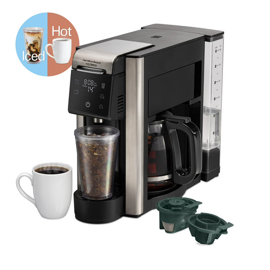 Hamilton Beach FlexBrew 5-in-1 Coffee Maker, Single Serve, 12-Cup Coffee Pot, Hot Iced, K Cup Pod Compatible or Grounds, Black