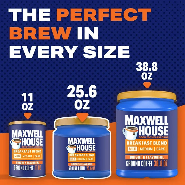 Maxwell House Breakfast Blend Mild Roast Ground Coffee
25.6 oz&nbsp;Canister