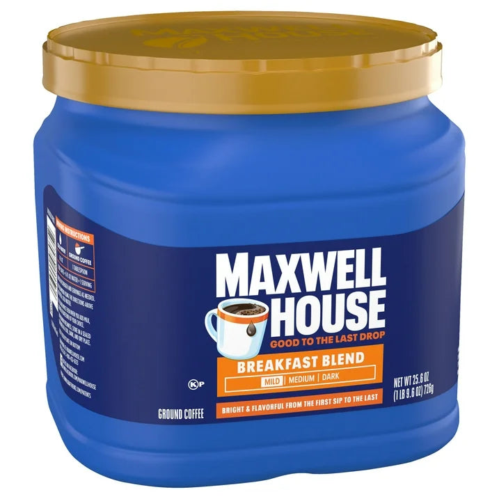 Maxwell House Breakfast Blend Mild Roast Ground Coffee
25.6 oz Canister