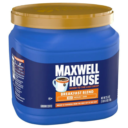 Maxwell House Breakfast Blend Mild Roast Ground Coffee
25.6 oz Canister