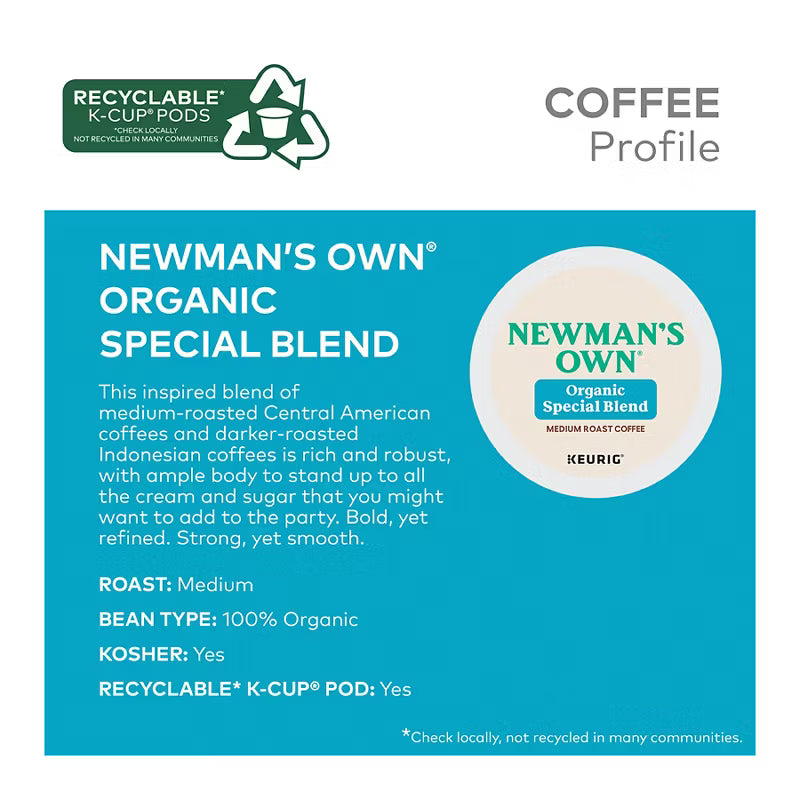 Newman's Own Organics Special Blend Coffee K-Cup Pods Medium Roast, 80 ct.