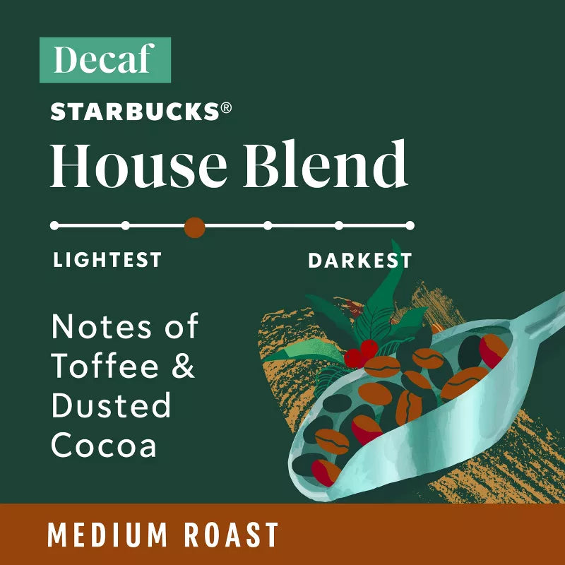 Starbucks Decaf House Blend Medium Roast Keurig K-Cup Coffee Pods, 22ct