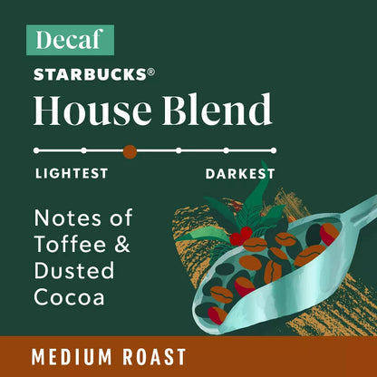 Starbucks Decaf House Blend Medium Roast Keurig K-Cup Coffee Pods, 22ct
