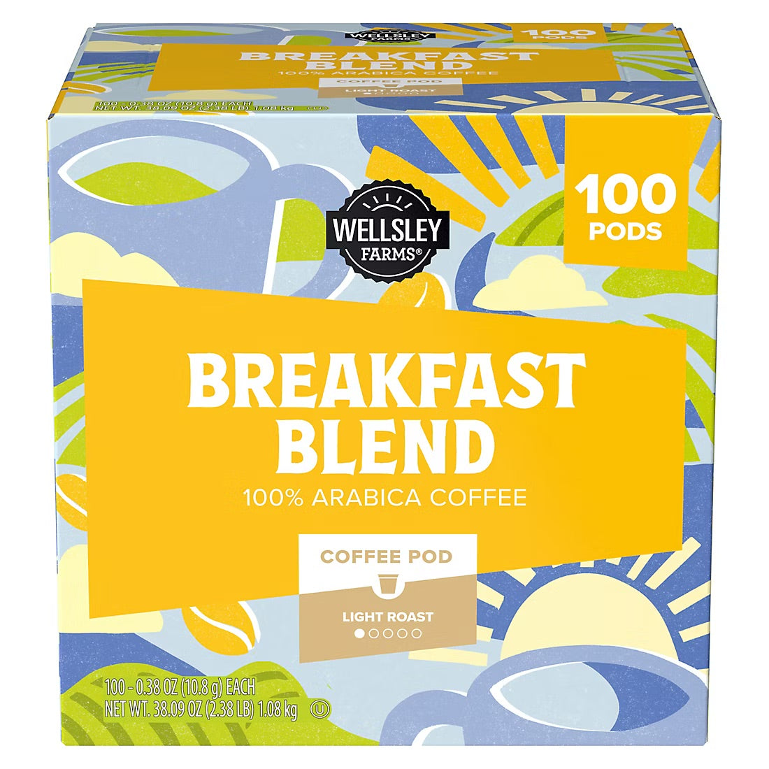 Wellsley Farms Breakfast Blend Coffee Pods Arabica Light Roast, 100 ct.