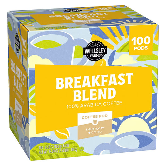 Wellsley Farms Breakfast Blend Coffee Pods Arabica Light Roast, 100 ct.