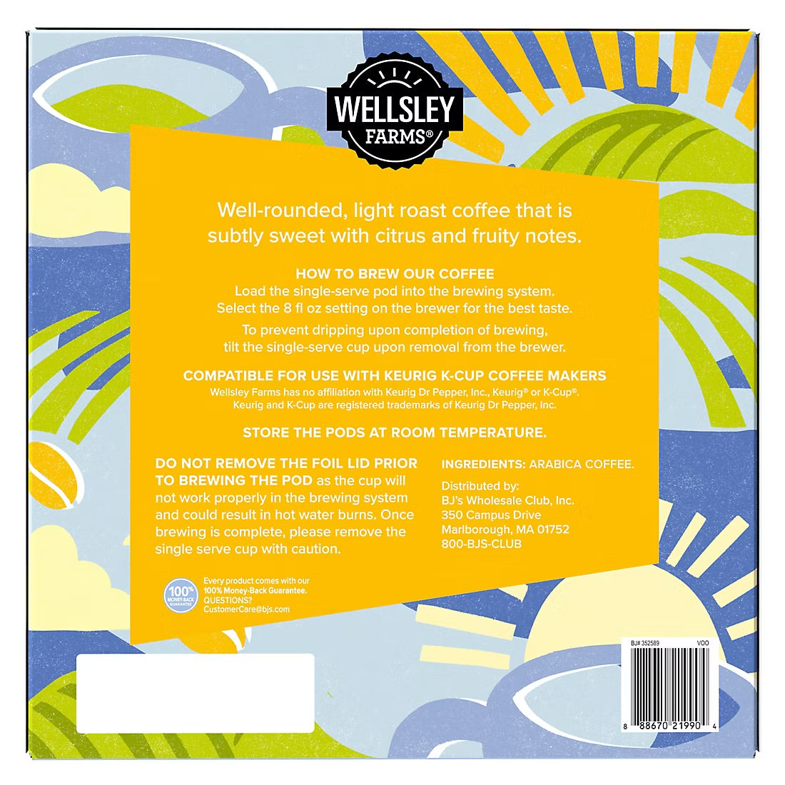 Wellsley Farms Breakfast Blend Coffee Pods Arabica Light Roast, 100 ct.